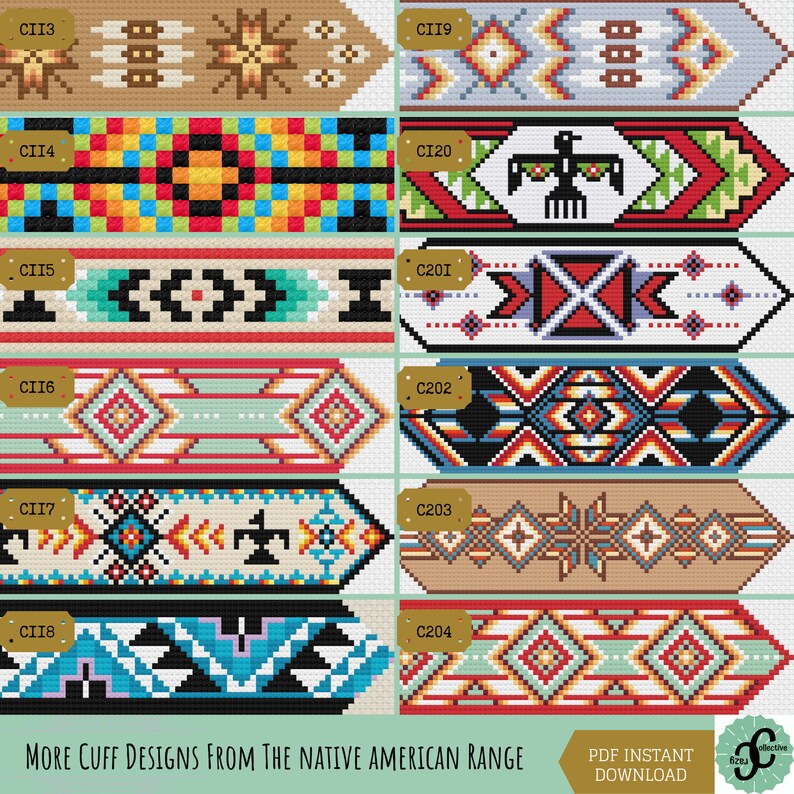 Modern Textile Jewellery Pattern Native American Cuff Cross Stitch Pattern Embroidered Bracelet Easy Cross Stitch Wrist Cuff Tutorial