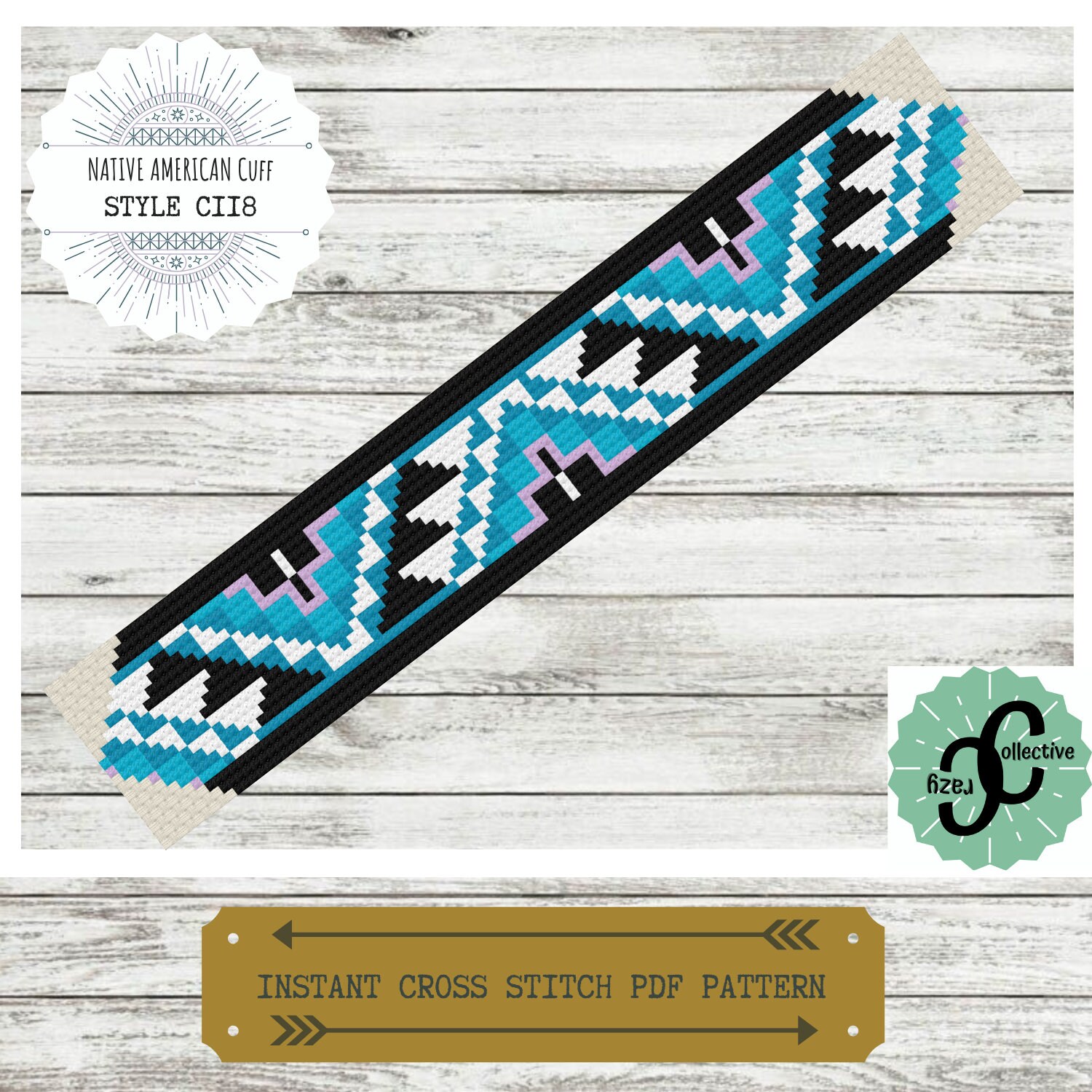 Modern Textile Jewellery Pattern Native American Cuff Cross Stitch Pattern Embroidered Bracelet Easy Cross Stitch Wrist Cuff Tutorial