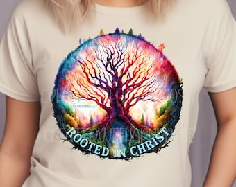 Rooted In Christ, Christian Png, Faith Designs, Jesus Png, Rooted Tree Design, Christian Sublimation Design, Bible Png, Tshirt Design, PNG