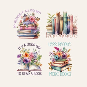 Book Bundle Png, Watercolor Clipart, Book Clipart, Bookworm Png, Book Lover, Book Sublimation Png, Flower Sublimation, Butterfly PNG
