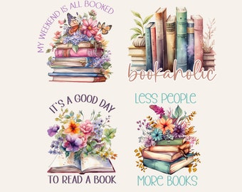 Book Bundle Png, Watercolor Clipart, Book Clipart, Bookworm Png, Book Lover, Book Sublimation Png, Flower Sublimation, Butterfly PNG