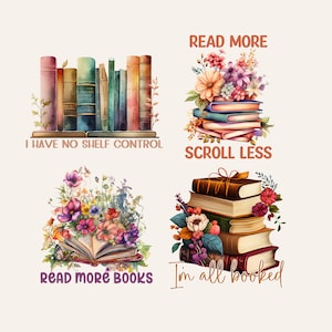 Book Bundle, Watercolor Clipart, Book Clipart, Bookworm Png, Book Lover, Book Sublimation Png, Flower Sublimation, Butterfly PNG