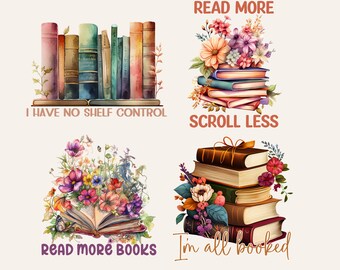 Book Bundle, Watercolor Clipart, Book Clipart, Bookworm Png, Book Lover, Book Sublimation Png, Flower Sublimation, Butterfly PNG