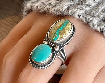 Sterling Silver Turquoise Ring. Boulder Ribbon Turquoise and Kingman. Size 7