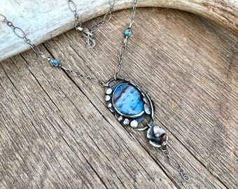 Sterling Silver Statement Necklace. Peruvian Blue Opal