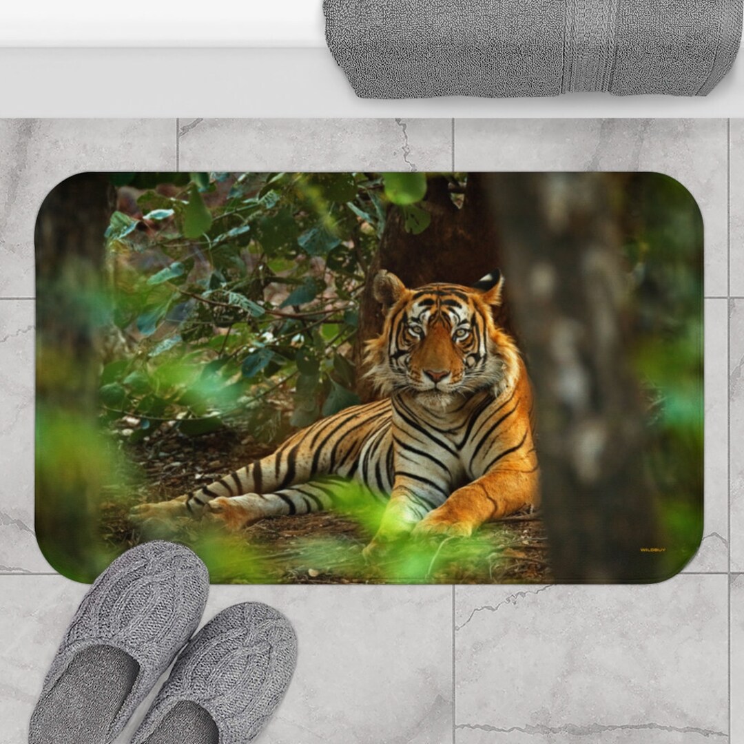 Tiger Bath Mat Free Shipping Powder Room Mat Bathroom Etsy
