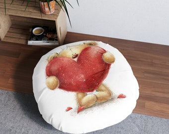 Teddy Bear Floor Pillow, Floor Cushion, Meditation Pillow, Lounge Pillow, Large Pillow, Heart Pillow