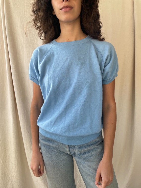 vintage pale blue raglan short sleeve sweatshirt - image 1