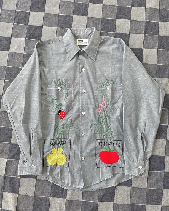 70s embroidered chambray shirt - image 1