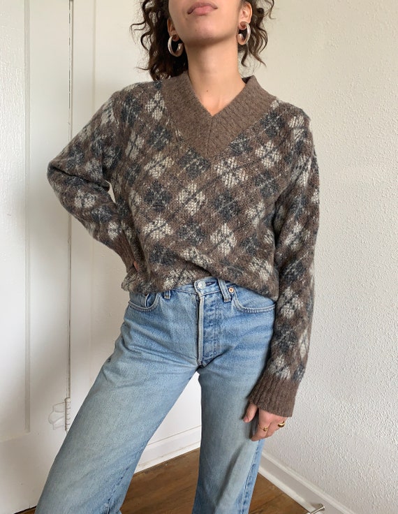 1950s Vintage Argyle Wool Sweater