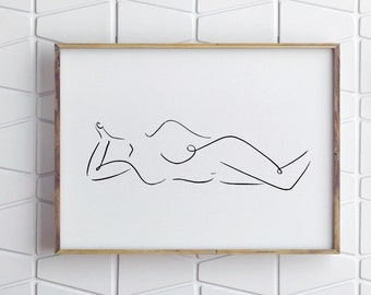 Laying Woman II, Woman Line Drawing, Line Art, Female Form Art, Black and White Print, Instant Download, Abstract Wall Art, Wall Decor