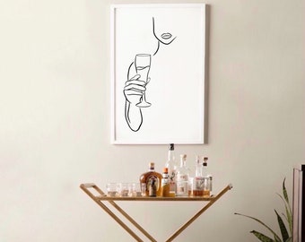 Cheers II Line Drawing, Female Line Art, Abstract Art Print, Black and White Print, Instant Download, Wall Art, Wall Decor, Body, Women