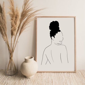 Standing Back II Line Art, Minimal Black Art, Abstract Art Print, Black Woman, Instant Download, Black Girl Art, Wall Decor, Wall Art