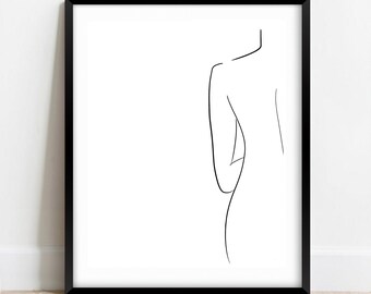 Half Back Line Drawing, Female Line Art, Abstract Art Print, Black and White Print, Instant Download, Wall Art, Wall Decor, Woman, Body