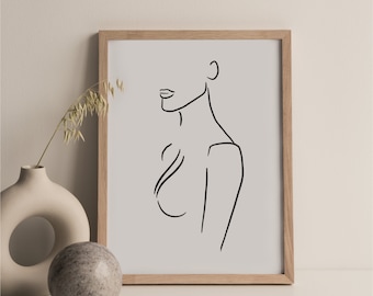 Bust Line Drawing, Female Line Art, Abstract Art Print, Black and White Print, Instant Download, Wall Art, Wall Decor, Body, Women