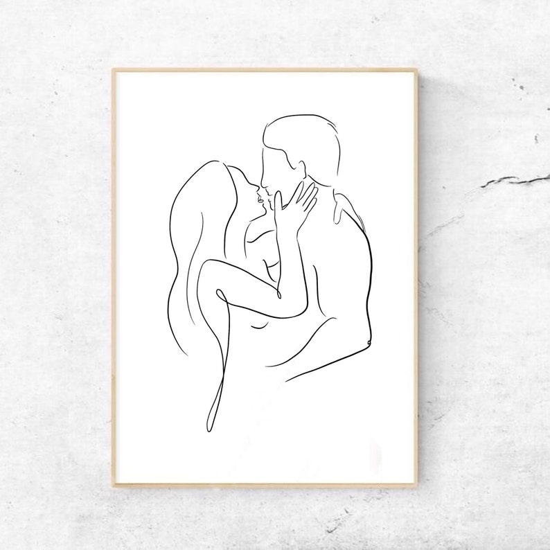 Embrace, Couple Line Drawing, Line Art, Abstract Art Print, Black and ...