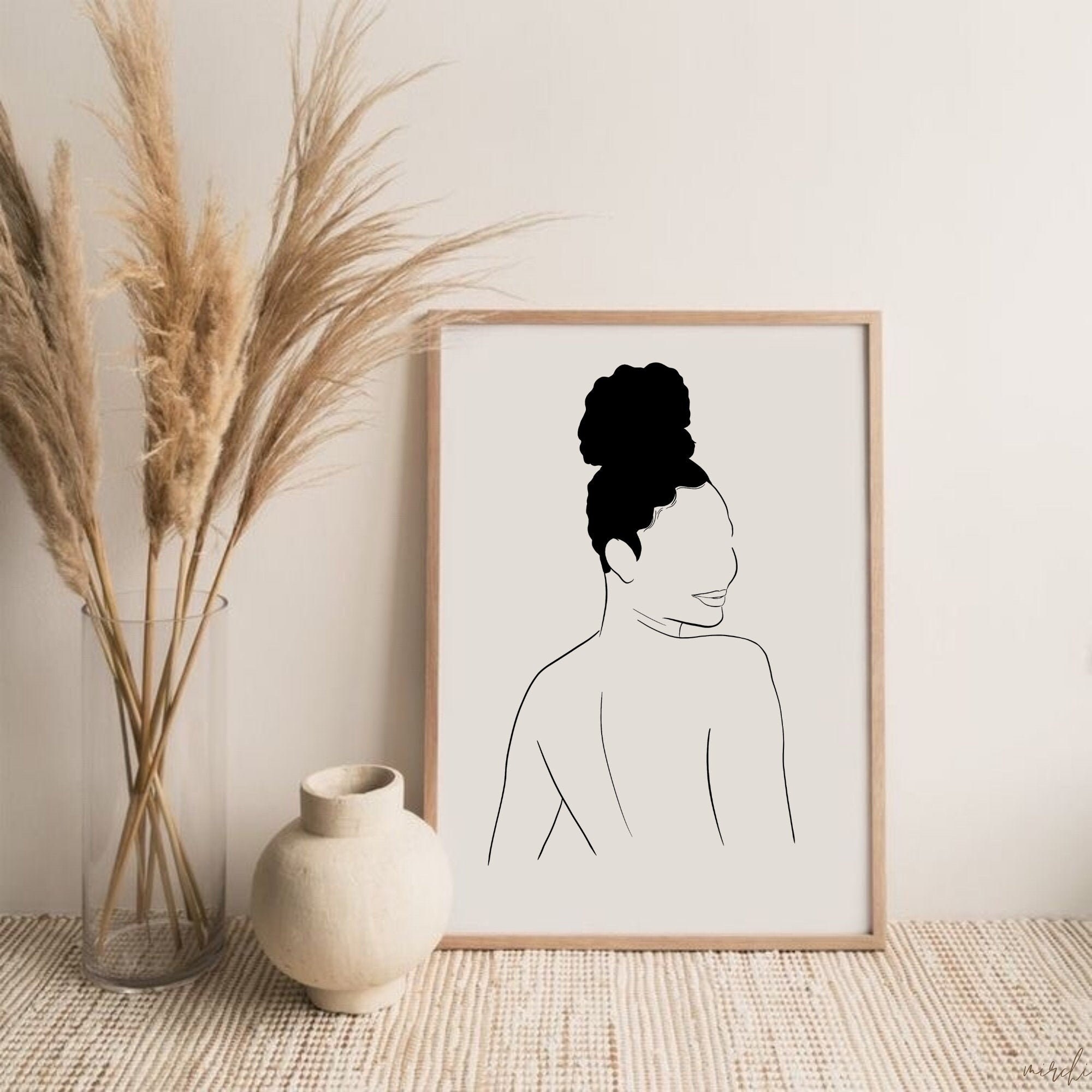 Standing Back II Line Art, Minimal Black Art, Abstract Art Print, Black Woman, Instant Download, Black Girl Art, Wall Decor, Wall Art