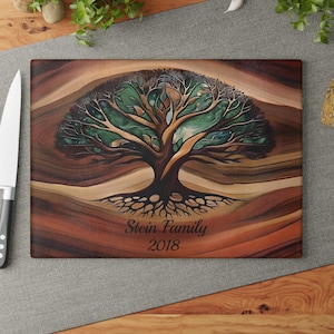 Personalized Charcuterie Board, Tree of Life Glass, Custom Wedding Gift, Resin Epoxy Green Look Print on Glass, Couple Gifts, Cutting Board