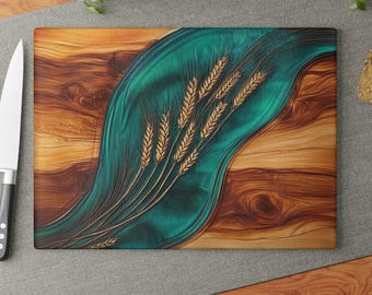 Charcuterie Board, Glass Cutting Board, Wedding Gift, Couple Gift, Epoxy Resin Look Print on Glass, Engagement Gift, Beautiful Newlywed Gift