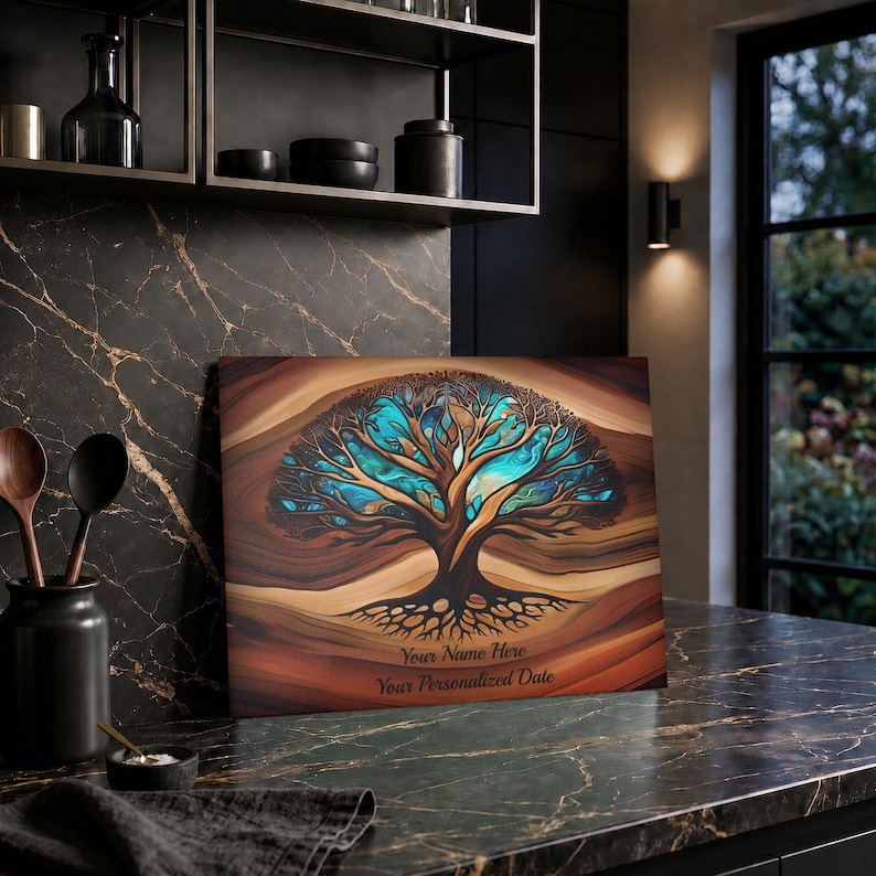 Personalized Charcuterie Board, Tree of Life Glass, Custom Wedding Gift, Resin - Epoxy- Wood Look Print on Glass, Couple Gifts Cutting Board image 11