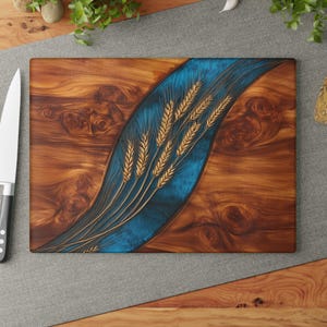 Charcuterie Board, Glass Cutting Board, Wedding Gift, Couple Gift, Wood Look and Resin Epoxy Print on Glass, Original Art, Artistic Gift