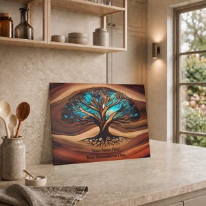 Personalized Charcuterie Board, Tree of Life Glass, Custom Wedding Gift, Resin - Epoxy- Wood Look Print on Glass, Couple Gifts Cutting Board image 15