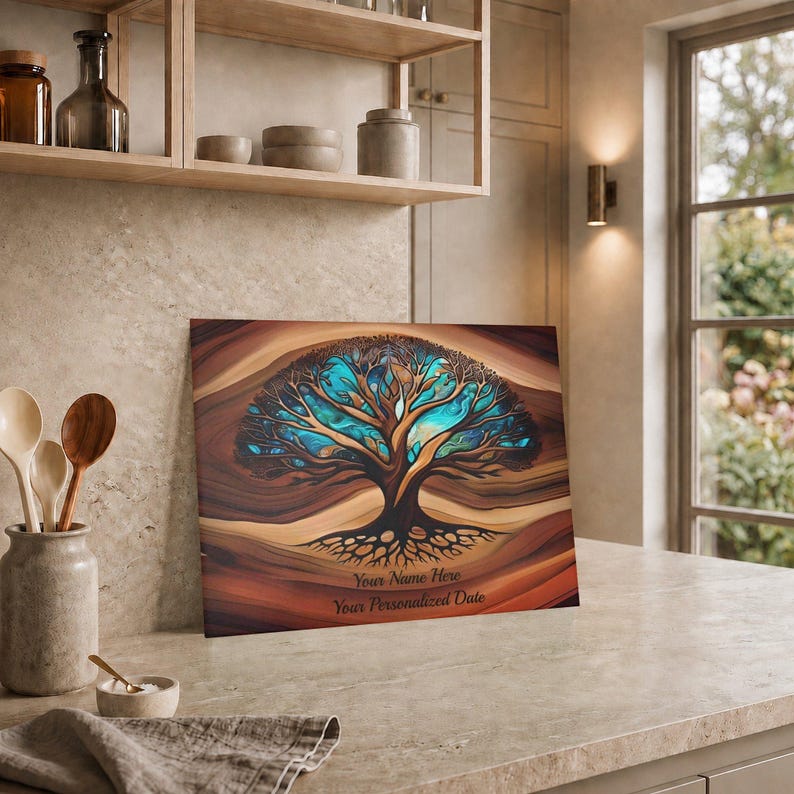 Personalized Charcuterie Board, Tree of Life Glass, Custom Wedding Gift, Resin - Epoxy- Wood Look Print on Glass, Couple Gifts Cutting Board image 15