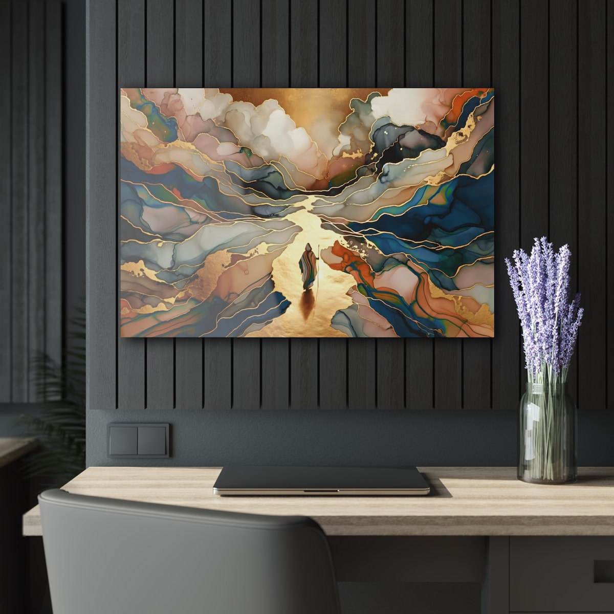 Jewish Art Painting, Jewish Abstract Art, Alcohol Ink Gold Leaf Inspired Art Print on Acrylic Glass, 36 24, Moshe, Like Embedded in Glass - Etsy