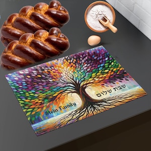 Personalized Challah Cover, Custom Shabbat Cover, Painted Tree of Life Print On Cotton Cover, Jewish Wedding Gift, Jewish Couples Gift, Art