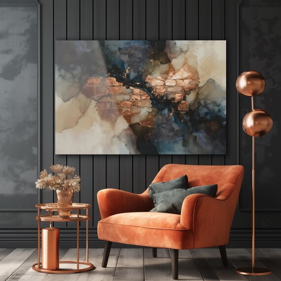 Kotel Wall Abstract Acrylic Print, Gold Effect Jerusalem Art, Jewish Home Decor, Western Wall Judaica, Israel Copper Wall Art 36 x 24"