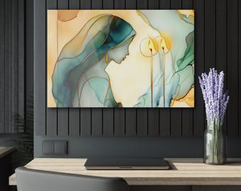 Jewish Modern Art Painting, Alcohol Ink Painting, Candle Lighting, Print on Acrylic Glass, 36 × 24, Shabbat Art, Jewish Abstract Art, Sleek