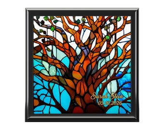 Bat Mitzvah Gift Jewelry Box Jewish Jewish Gifts for Women Bat Mitzvah Gift for Girls Jewelry Box Jewish Tree of Life-Stained Glass Look