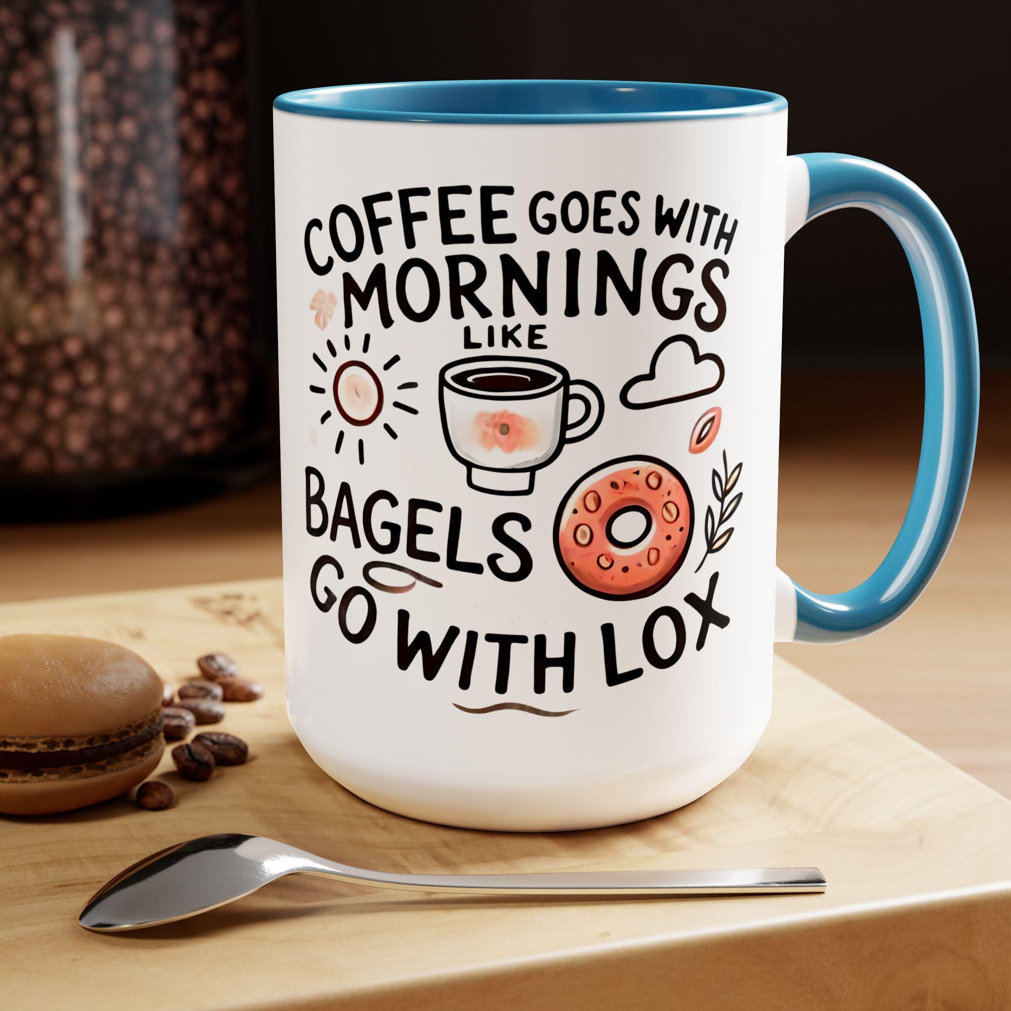 Regalos de taza judía para mujeres, taza de humor judío, taza de café de dos tonos de 15 oz, taza de Shabat judía, regalo para mamá judía, taza de café y bagel