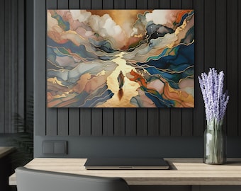 Jewish Art Painting, Jewish Abstract Art, Alcohol Ink Gold Leaf Inspired Art Print on Acrylic Glass, 36 × 24, Moshe, Like Embedded in Glass