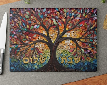 Challah Board, Challah Tray, Challah Plate, Tree of Life, Mosaic Print, Shabbat Shalom, Jewish Wedding Gift, Jewish Gift, Colorful, Judaica
