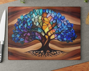 Baum des Lebens Charcuterie Board, Glas Schneidebrett Geschenk, Glasmalerei inspirierter Druck auf Glas, Hochzeitsgeschenk, Paar Geschenk, Verlobungsgeschenk