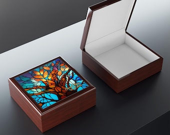 Custom Bat Mitzvah Gift Jewelry Box Jewish Jewish Gifts for Women Bat Mitzvah Gift for Girls Jewelry Box Tree of Life-Stained Glass Look