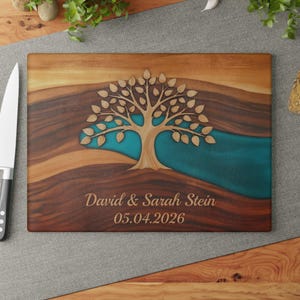 Custom Tree of Life Glass Charcuterie Board, Personalized Cutting Board, Wedding Gift, Artistic Resin Epoxy Wood Look Print on Glass, Art