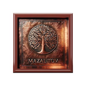 Bar Mitzvah Gift, Bar Mitzvah Wood Box, Jewish Boy Gift, Jewish Wedding, Jewish Boy Gift, Copper Art Print On Ceramic Top, Tree of Life Box