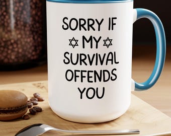 Taza judía para hombres o mujeres, taza de café de dos tonos de 15 oz, taza de regalo judía divertida, lucha contra el antisemitismo, regalo judío para hombres y mujeres