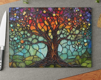 Baum des Lebens Glas Schneidebrett: Glasmalerei Kunstdruck