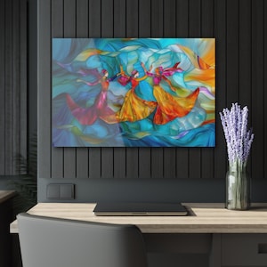 Jewish Art, Jewish Abstract Art, Jewish Dancer, Miriam At Red Sea, Glass-Like, 36 × 24, Jewish Fine Art, Faux Stained Glass Print On Acrylic