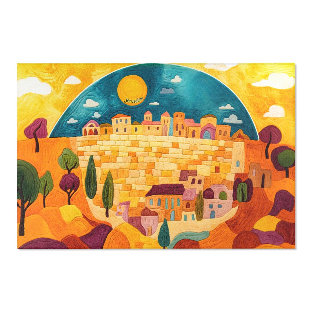 Jerusalem Abstract Area Rug, Jewish Art for Home Decor, Kotel Israel ...