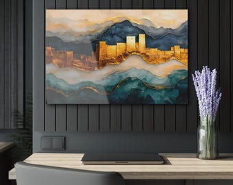 Jewish Painting, Jewish Abstract Art, Jerusalem Skyline, Israel Acrylic, Glass-Like, 36 × 24, Fine Art, Alcohol Ink Print Acrylic, Mystical