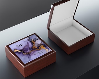 Custom Bat Mitzvah Gift Jewelry Wood Box, Jewish Gift, Bat Mitzvah Personalized Jewelry Box, Bat Mitzvah, Glossy Ceramic and Beautiful Wood