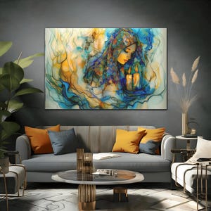 Large Jewish Art, Jewish Modern Art, Jewish Abstract Painting, Alcohol Ink Inspired Art Print on Canvas, 60 x 40, 5 Feet Wide Art Wall Decor