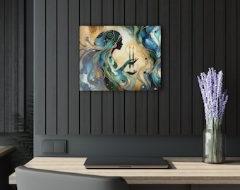Jewish Art Painting, Jewish Alcohol Ink Art, Candle Lighting Acrylic, Resin Pour Inspired Art, Acrylic Glass, 20 x 16, Jewish Fine Art