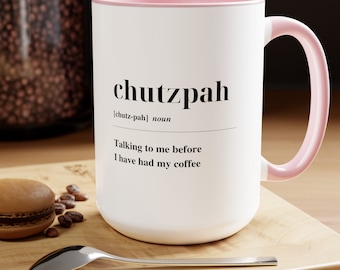 Taza judía - Taza de café de dos tonos de 15 oz, regalo judío para mujeres, taza de regalo con humor judío, regalo judío para madres, regalo judío, Chutzpah, yiddish
