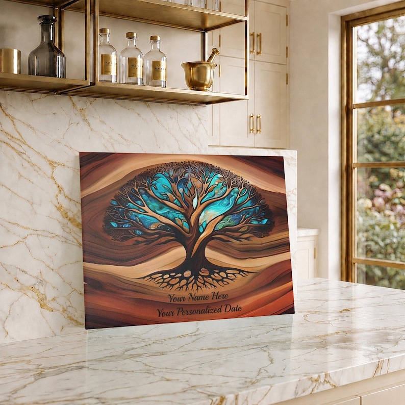 Personalized Charcuterie Board, Tree of Life Glass, Custom Wedding Gift, Resin - Epoxy- Wood Look Print on Glass, Couple Gifts Cutting Board image 14