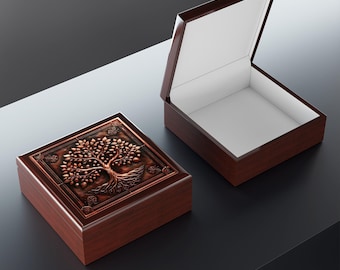 Bar Mitzvah Gift, Bar Mitzvah Wood Box, Jewish Boy Gift, Keepsake Box, Jewish Boy Gift, Copper Art Print On Ceramic Top, Tree of Life Box